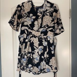 White and Blue Floral Patterned Romper